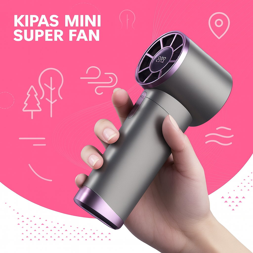 Kipas Angin Portable Mini Portabel Lucu Lipat Kecil Genggam USB Baterai LED Rechargeable 3 Level Sil