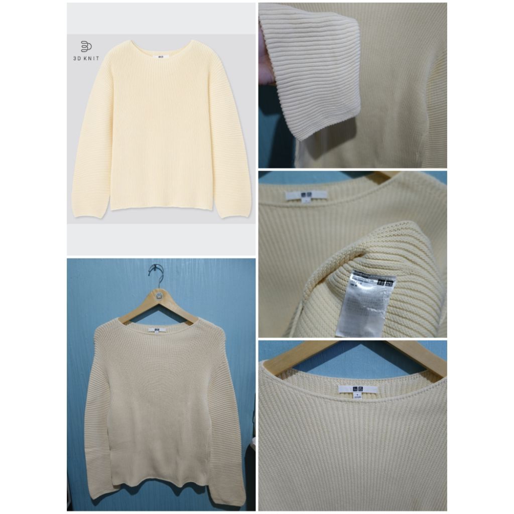 uniqlo 3D KNIT Cotton Ribbed Boat Neck Sweater size S soft yellow