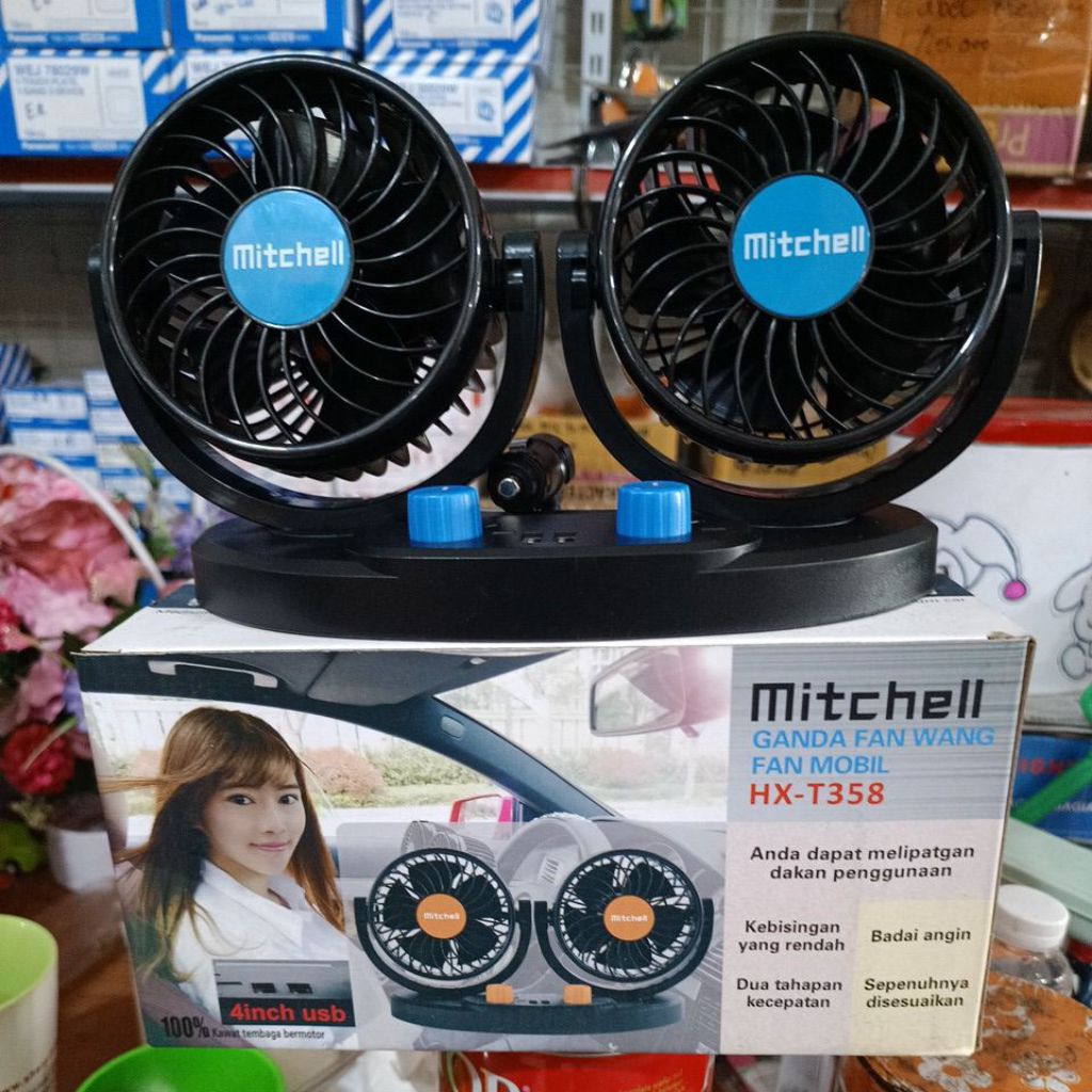 Kipas Angin Mobil MITCHELL Colok USB T357 T538 12Volt - 24Volt 12V, 24V Plus 2 Colok USB MITCHELL