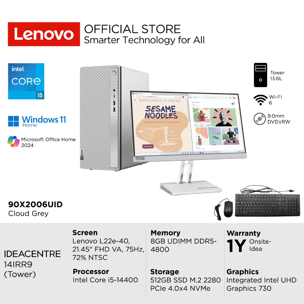 Lenovo PC IdeaCentre Tower 14IRR9 90X2006UID Cloud Grey Intel Core i5-14400, Integrated Intel UHD Gr