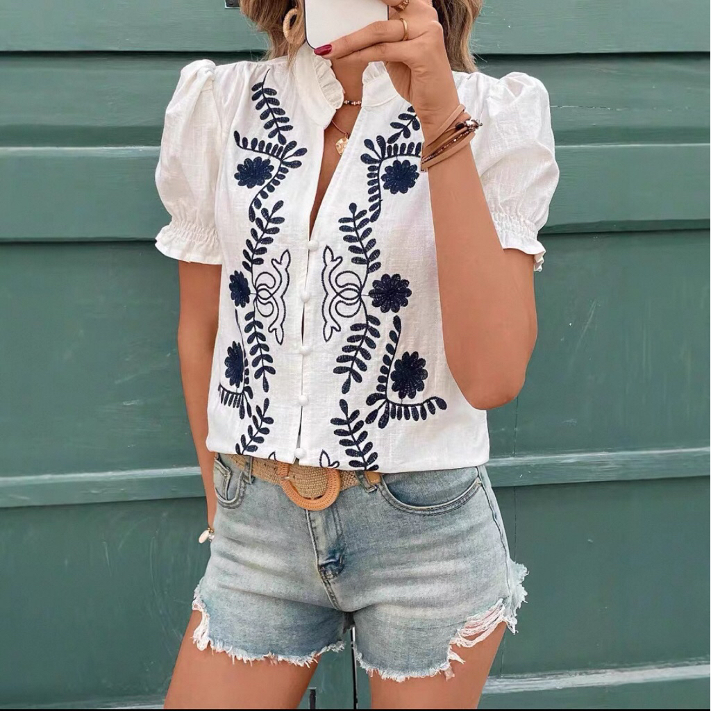 Atasan Wanita putih Fashion Top Impor A0093 Atasan bordir wanita / white