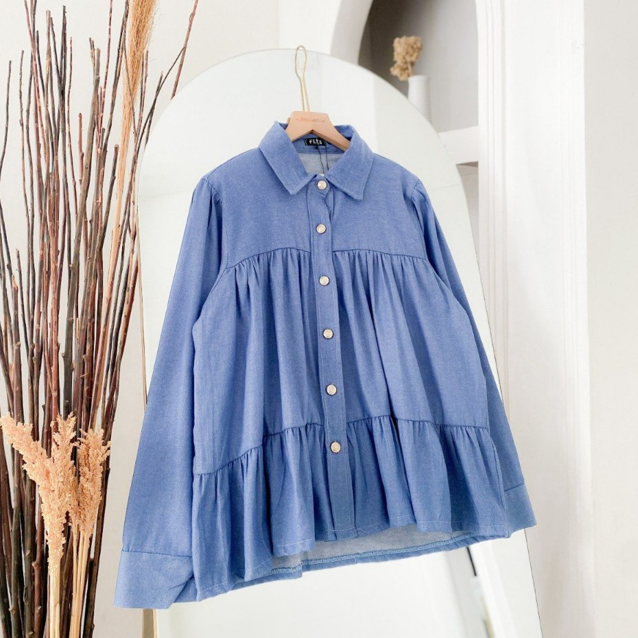 ARA SHIRT JEANS - Atasan Wanita Kemeja Lengan Pendek Bahan Nudie Jeans Basic Casual