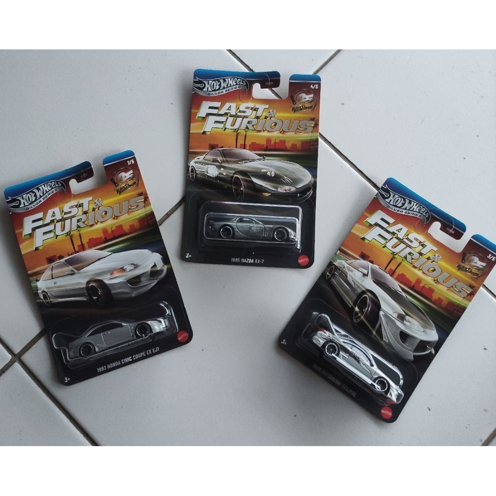 Hotwheels Fast furious 25th Silver series Paket Honda Civic. Mitsubishi Eclipse. Mazda Rx7
