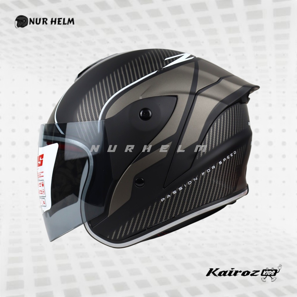 NJS Kairoz Kids Royal Carbon - Black/Silver Doff - Helm Anak - FREE MAINAN