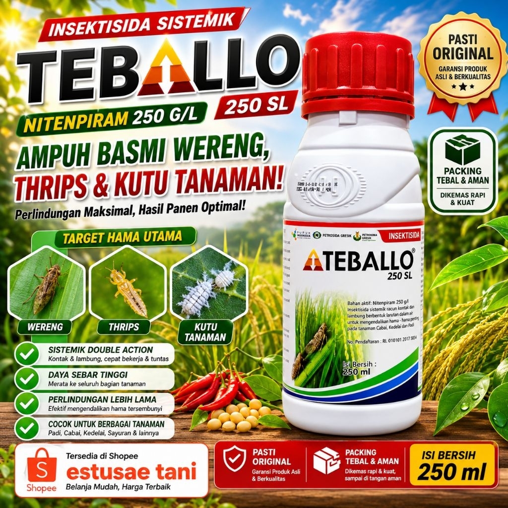 Teballo 250 SL 250ml | Nitenpiram 250 g/l | Insektisida Sistemik | Obat Wereng, Thrips & Kutu Tanama