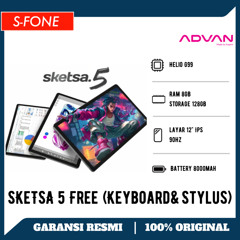 Advan Tab Sketsa 5 Keyboard+Stylus 8GB 128GB (8/128) Tablet 12" IPS New Original Garansi Resmi