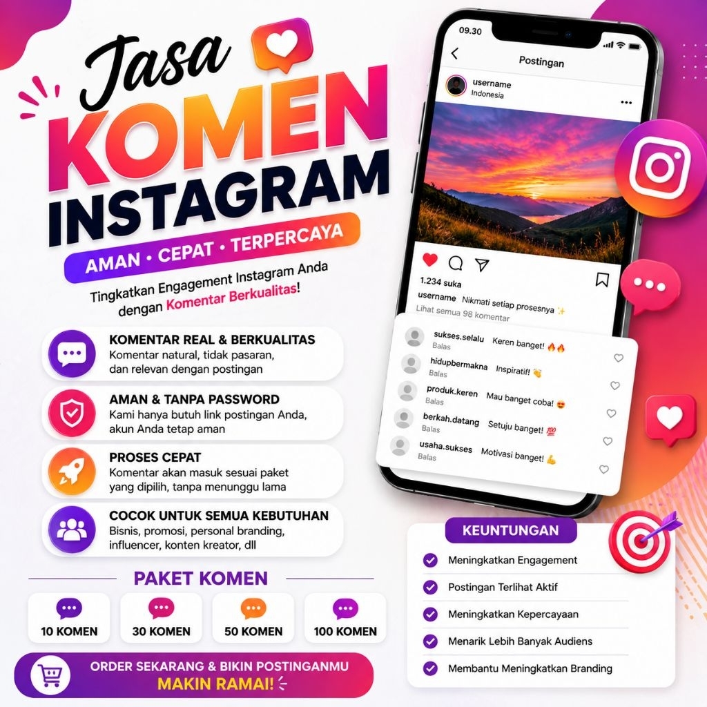 Jasa Komen Instagram+Bonus Like komen bebas request