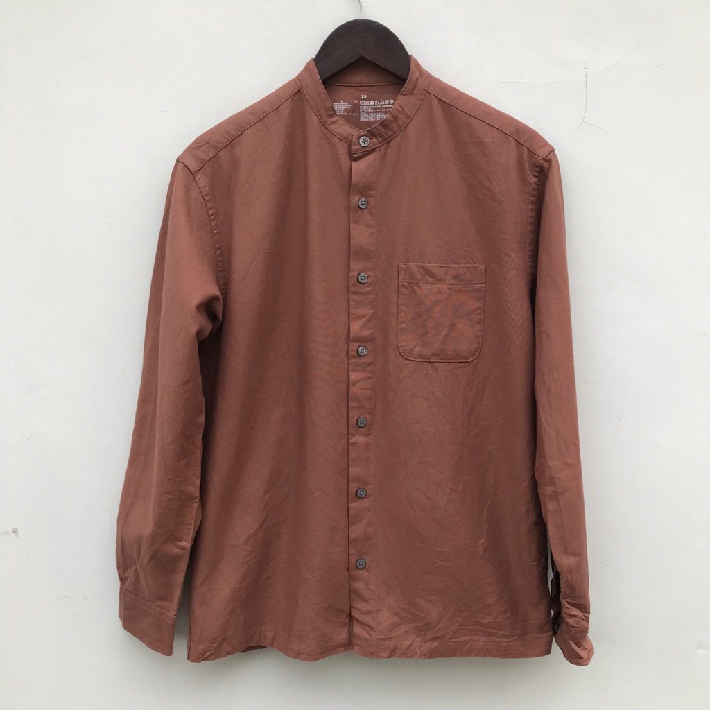 Kemeja Sanghai by Muji Japan Stand Collar Shirt Brown sz XS