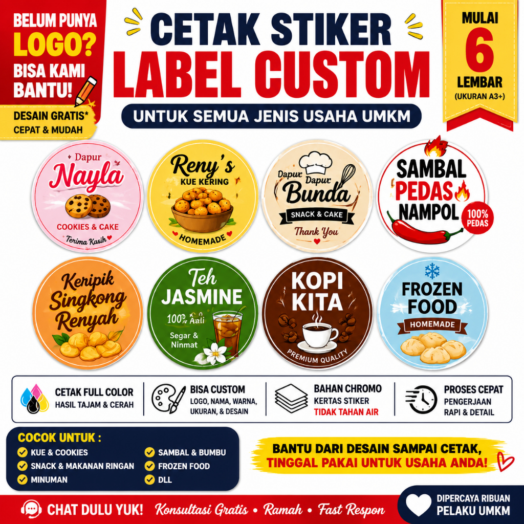 Stiker Makanan / Stiker Label Makanan / Stiker Kemasan Produk / Stiker Label Kemasan / GRATIS DESIGN