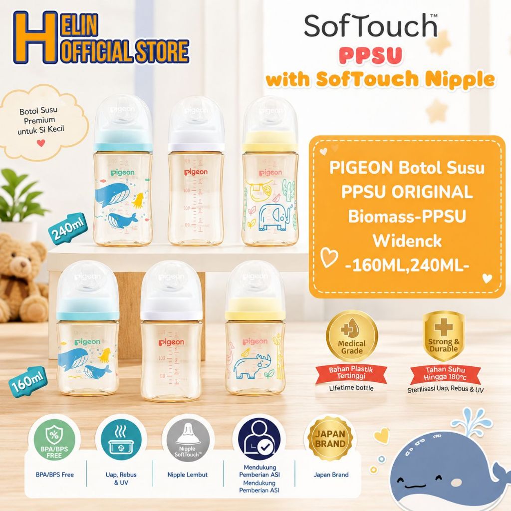 (New)Botol Pigeon PPSU ORIGINAL 100% Biomass-PPSU Wideneck 160ML 240ML with SofTouch Nipple/Botol Su