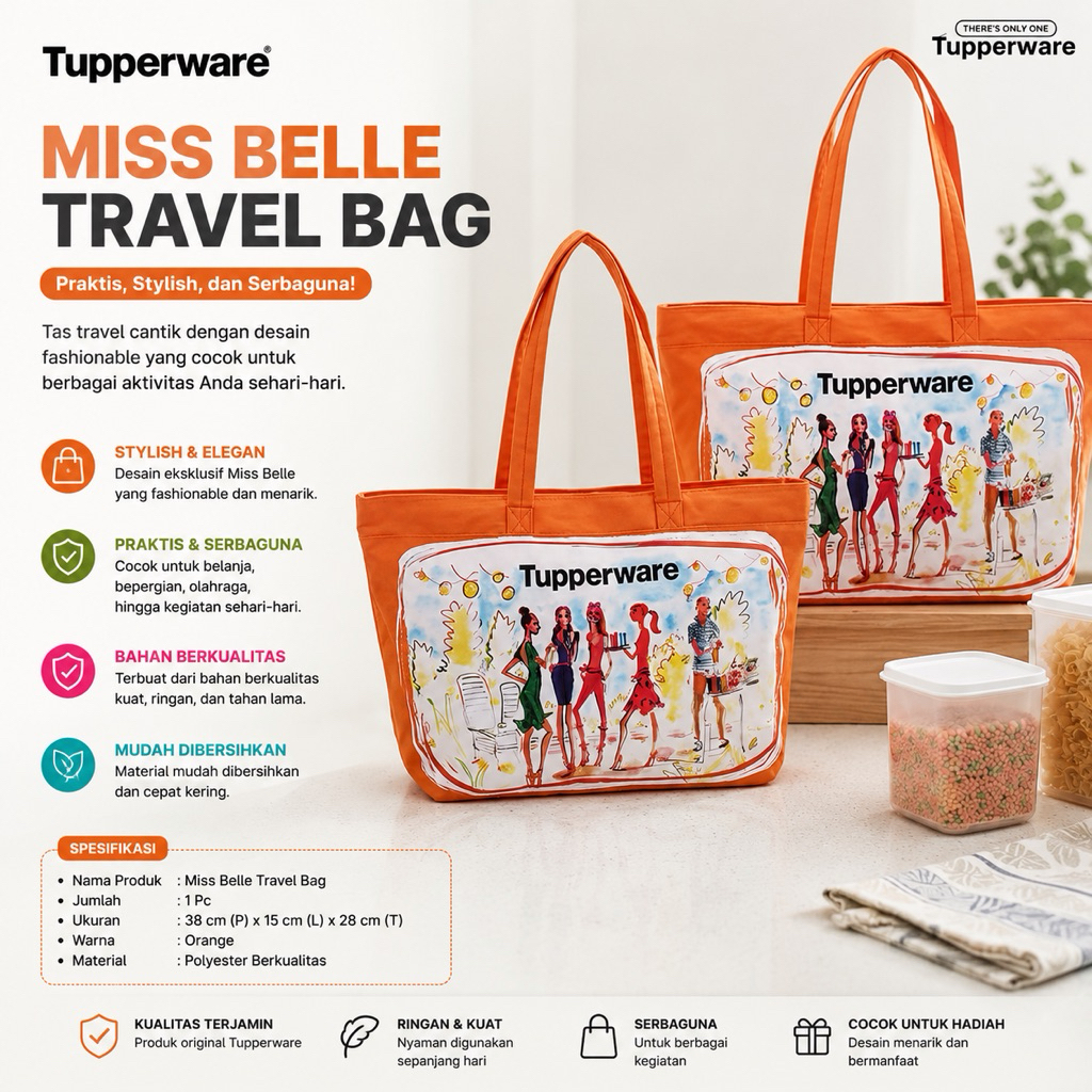 original tas Miss Belle tupperware 1pcs warna orange jumbo / kit bag besar