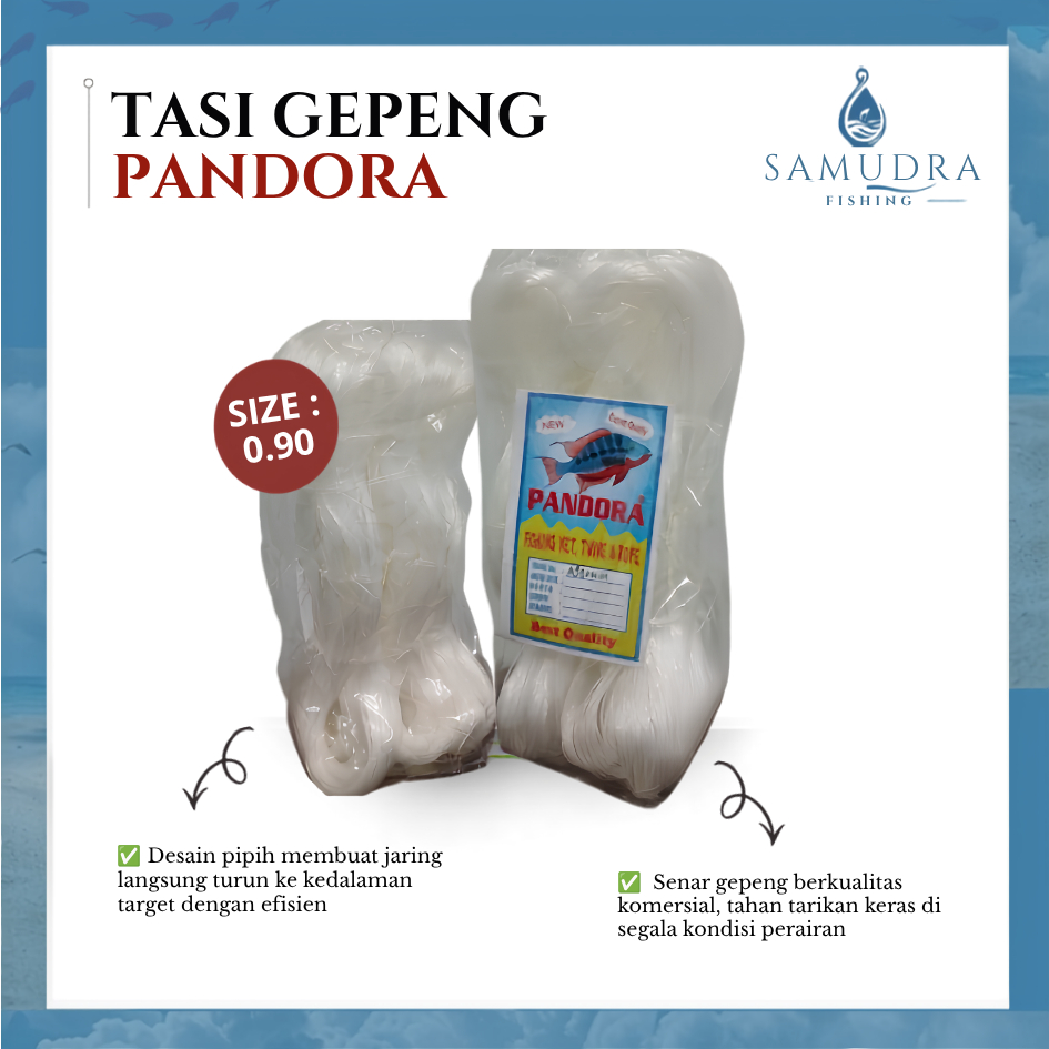 Jaring Pukat Tasi Gepeng Pandora 0.90 mm | Tasi Pukat Gepeng Kuat Kilap dan Berkualitas