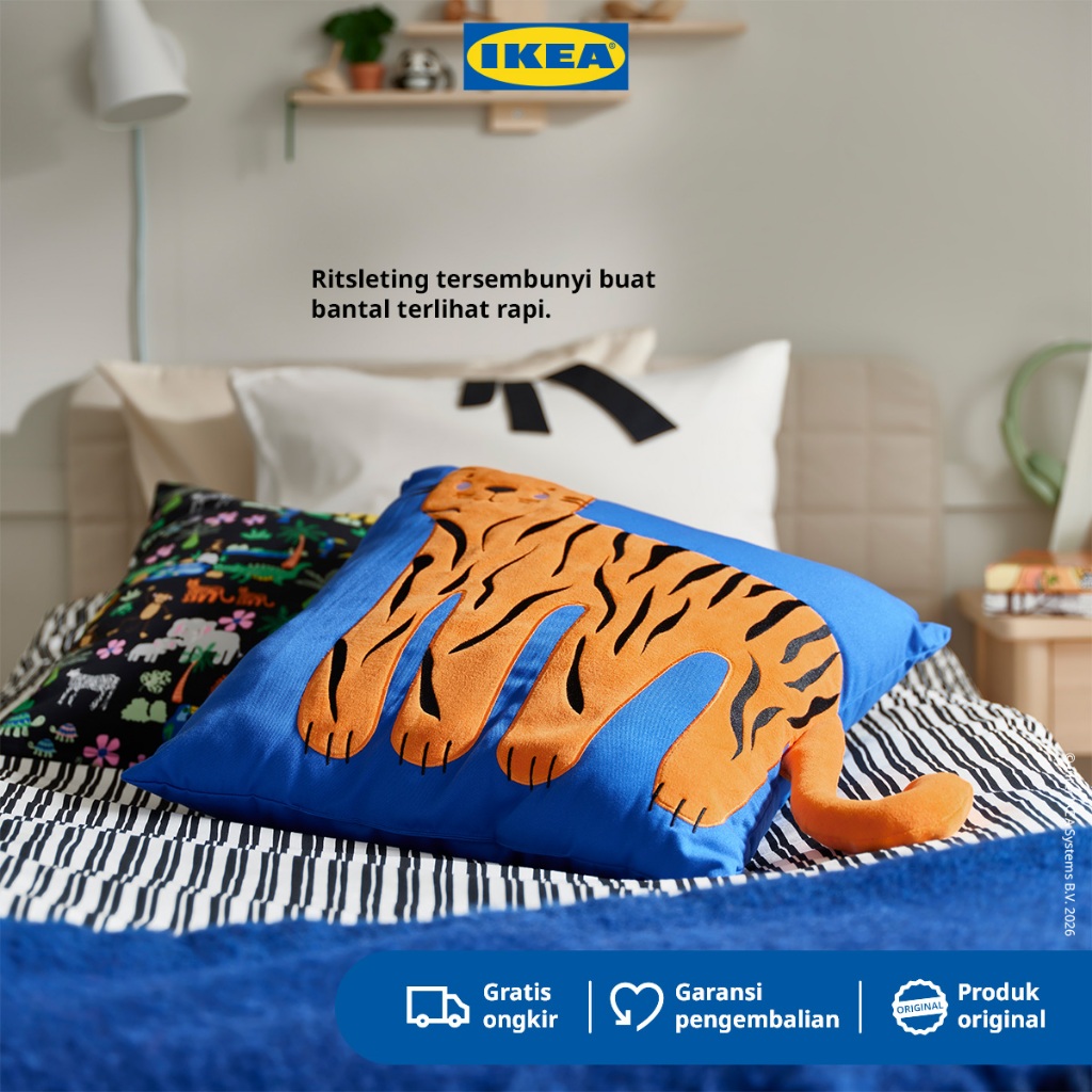 IKEA NATTHAGER Bantal Sofa Biru Pola Harimau 50x50cm