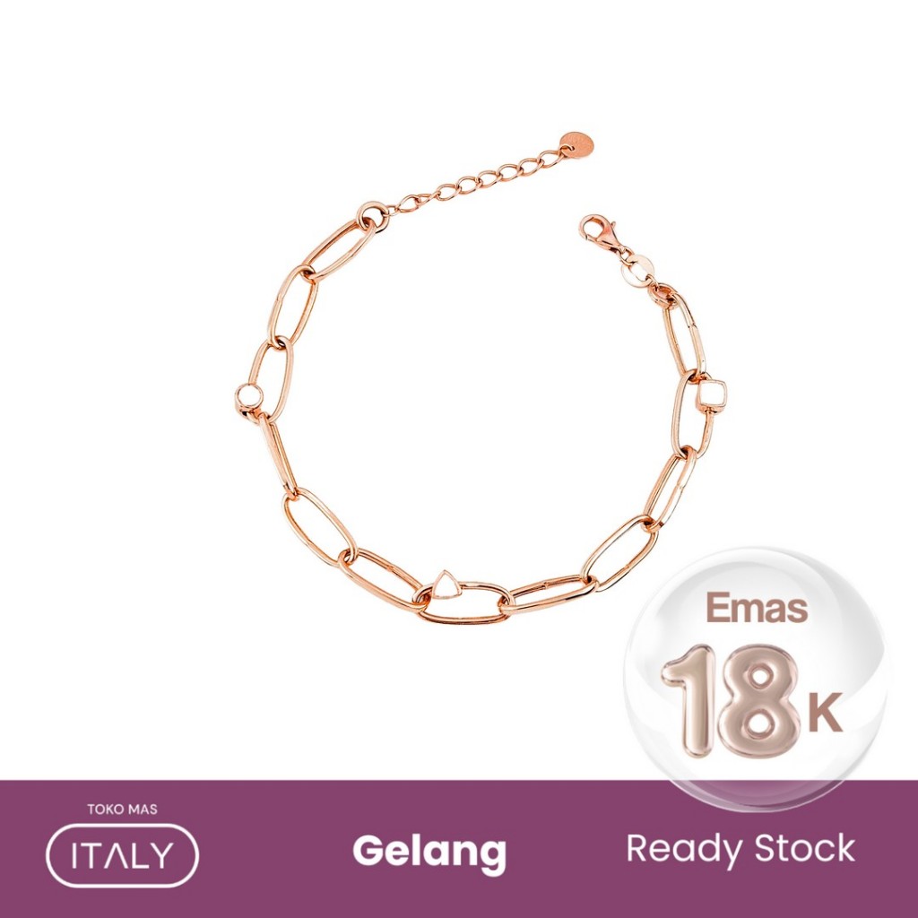 GELANG RANTAI PAPERCLIP KOTAK SEGITIGA BULAT ROSE CCT 755 18K