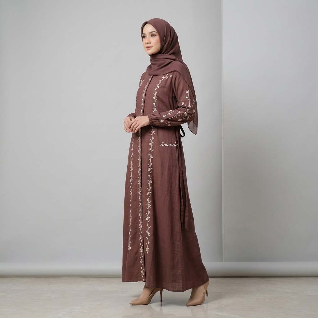 Gamis Amanda Fazira Rayon Twill Premium Bordir