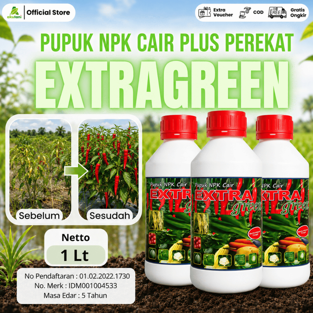 EXTRAGREEN - Pupuk NPK Cair Plus Perekat 1 Liter - Penyubur Tanaman & Penghijau Daun Super