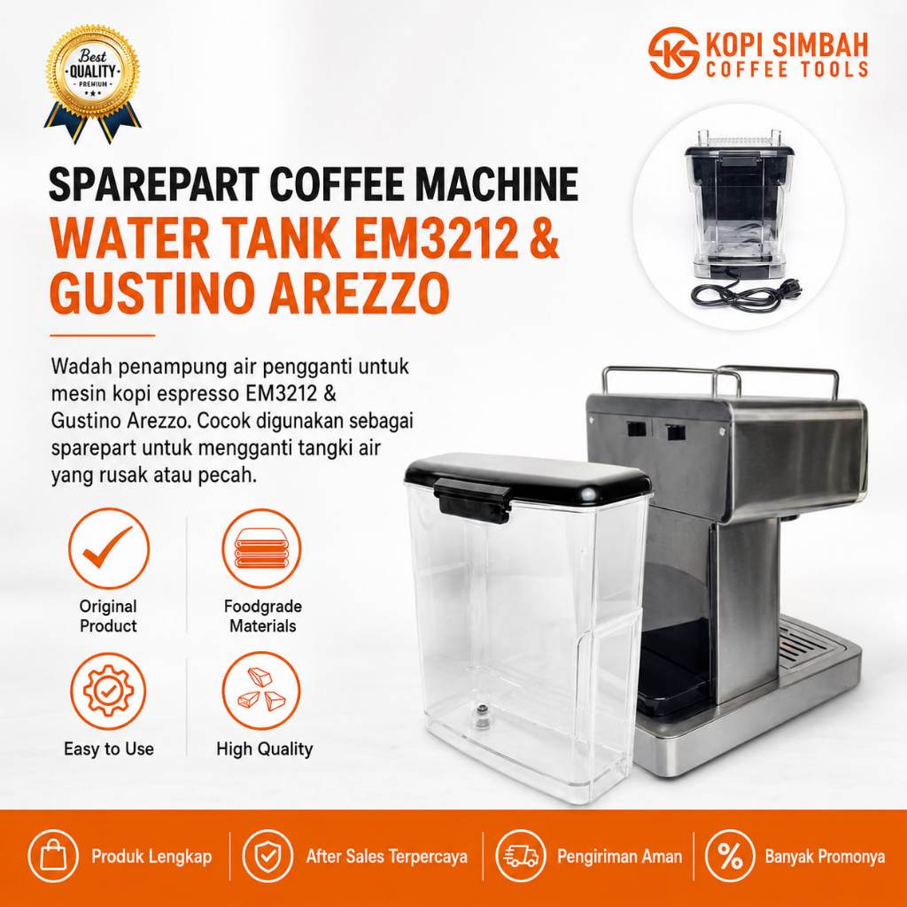 Spare Part Water Tank Replacement Gustino Alcantara Penampung Air Mesin Espresso EM3212 1.8 Liter