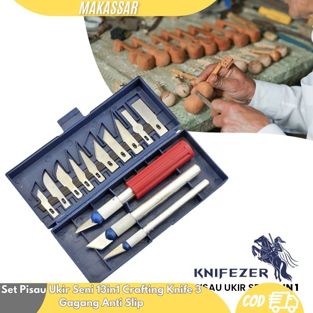 Set Pisau Ukir Seni 13 in 1 Crafting Art Knife with 3 Handle / Peralatan Pisau Bedah Logam Pengukir 