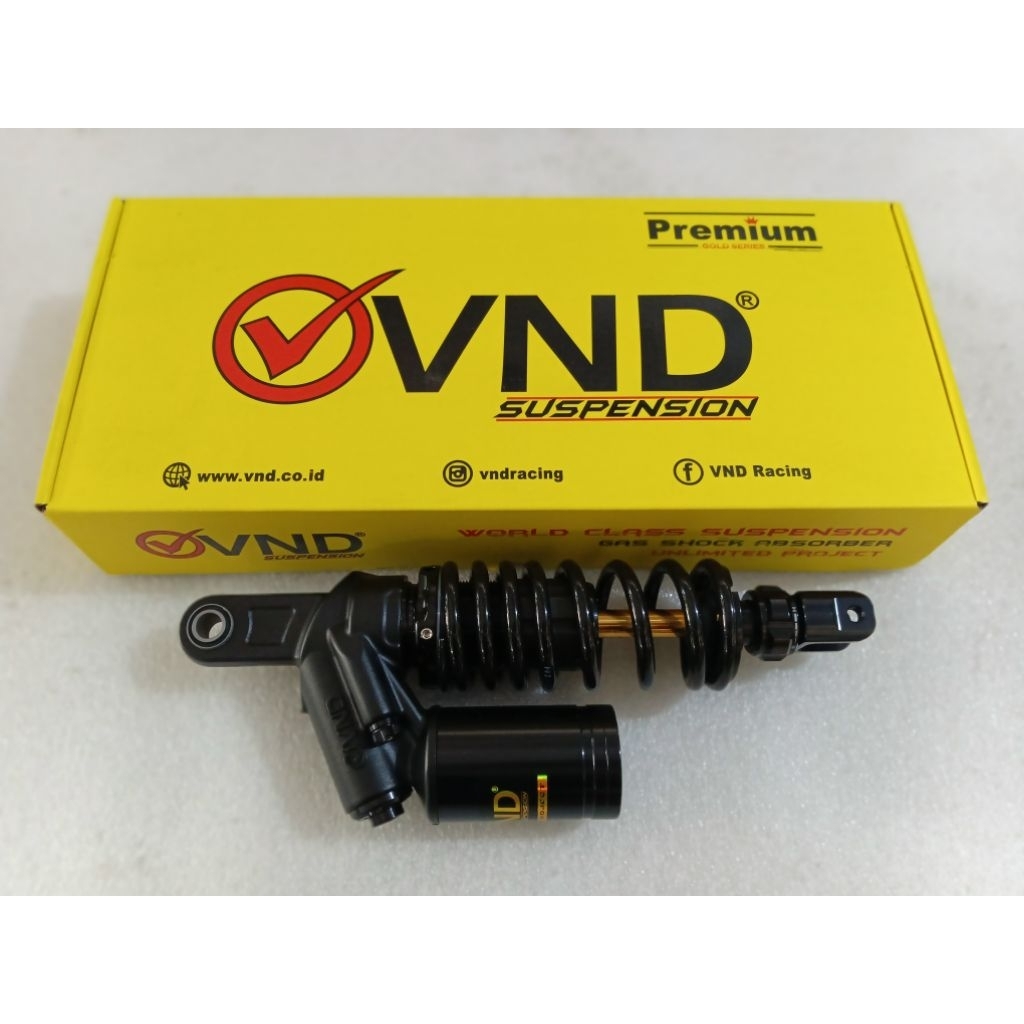 Shock Braker VND AK111, Shock Belakang Mio 305mm Original VND Racing Black As Gold