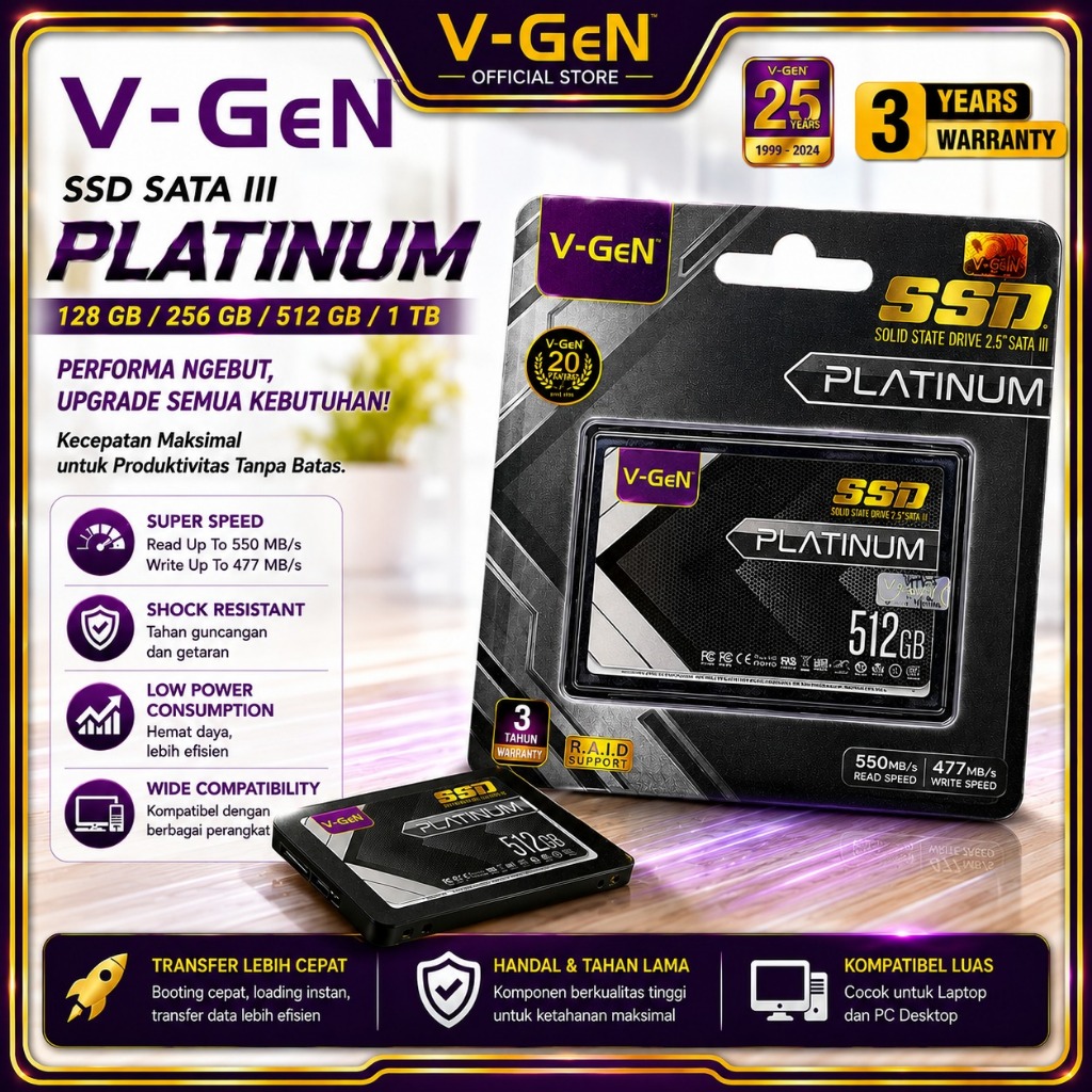 V-GEN Ssd Sata 3 Solid State Drive 2.5" 128Gb / 256Gb / 512Gb / 1Tb