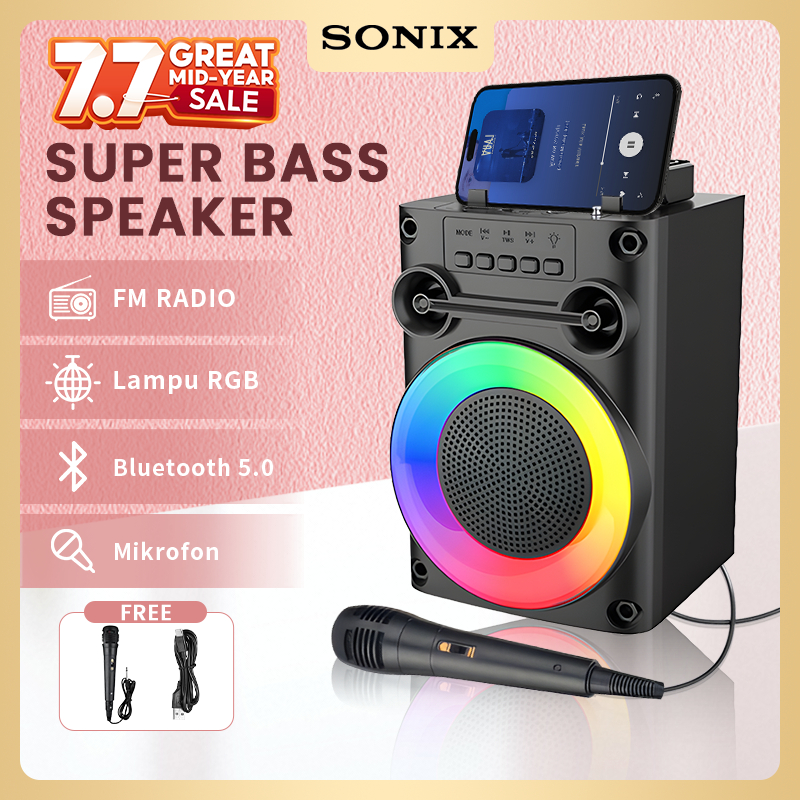 SONIX Bluetooth Karaoke Speaker SK11 Super Bass 4.5 inch Microphone Radio FM Waterproof RGB Lampu Po
