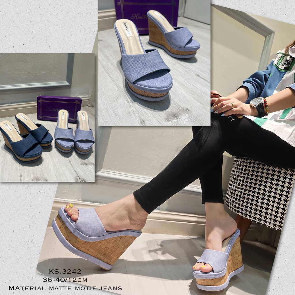 ks.3242 wedges denim 12cm /wedges jeans 12cm