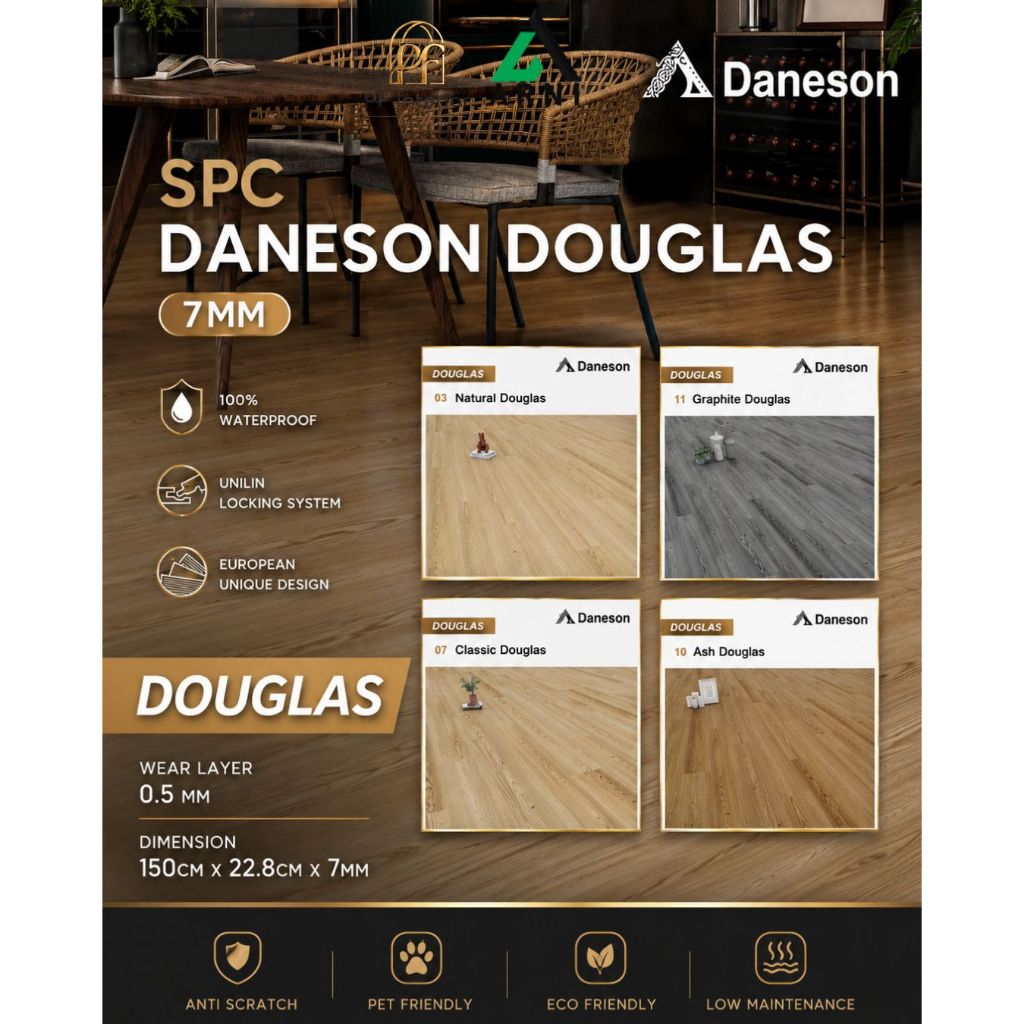 Lantai SPC Daneson Douglas 7MM Waterproof Click System Motif Kayu Premium