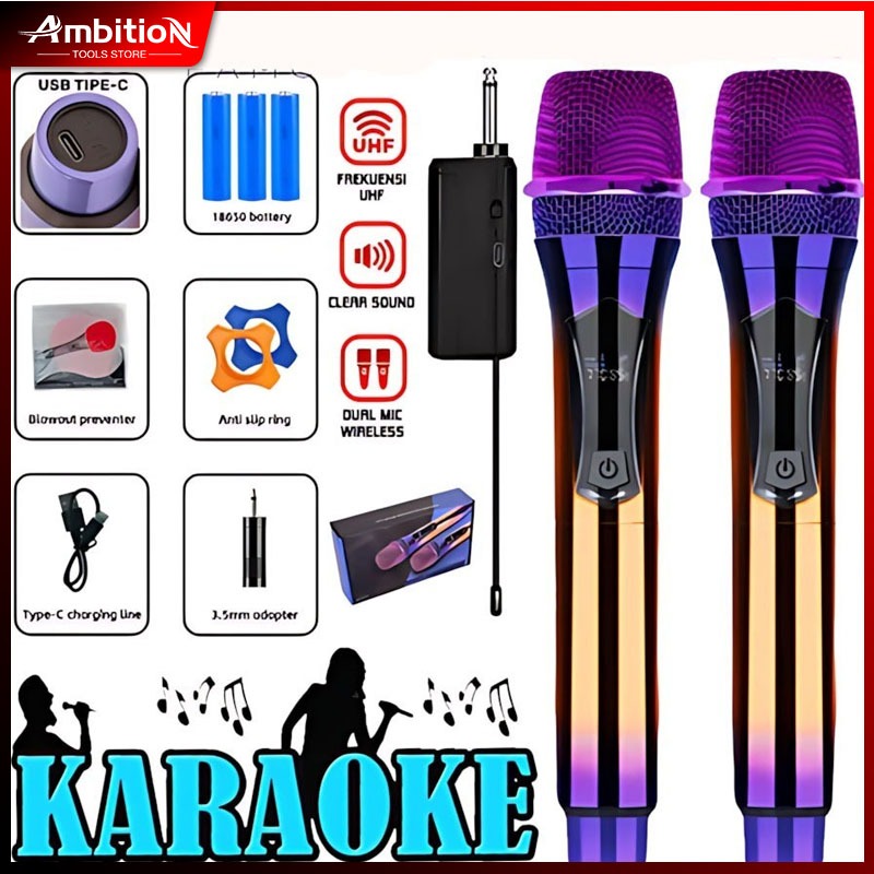 Mic Wireless Karaoke Rainbow Single Mic Double Mic Variasi Pengisian Tipe Charging Mic Karaoke Wirel