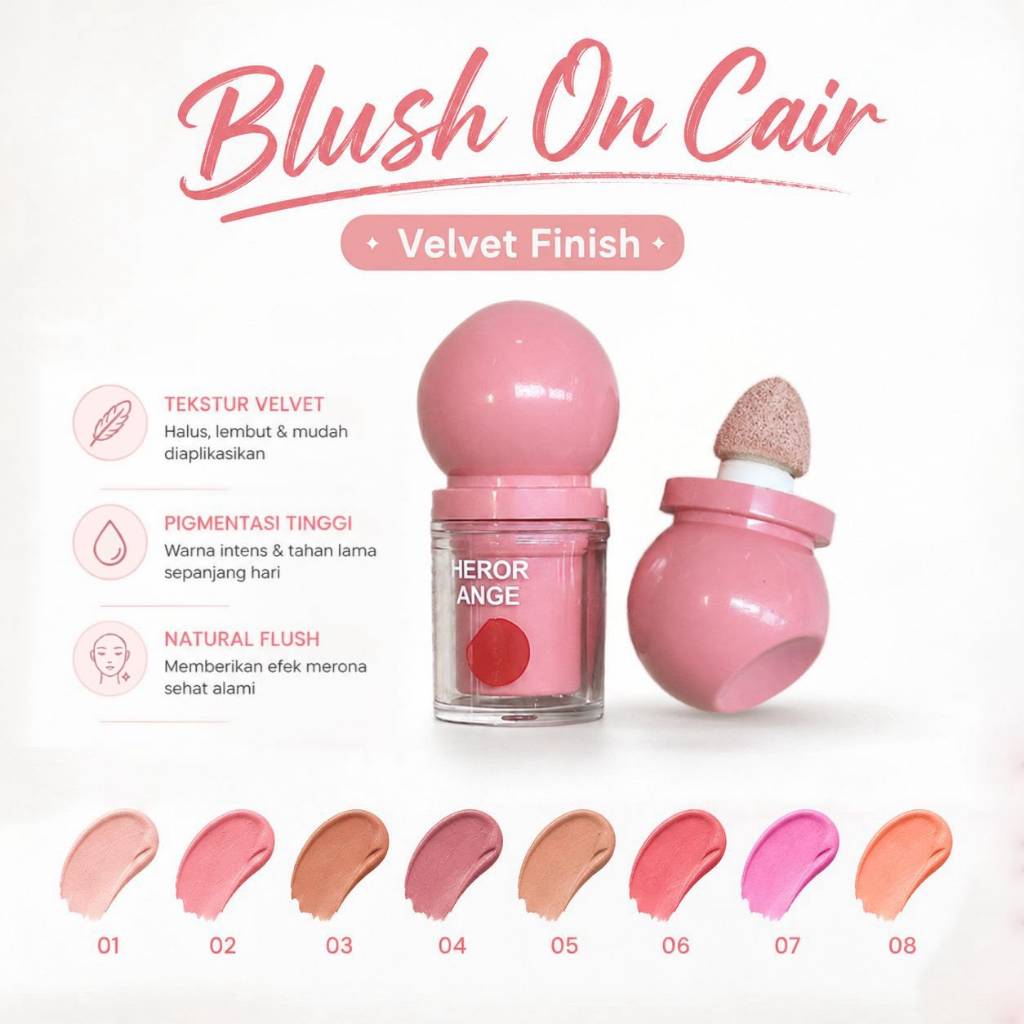 HERORANGE Perona Pipi Cair Velvet Finish 8 Warna Blush On Cair