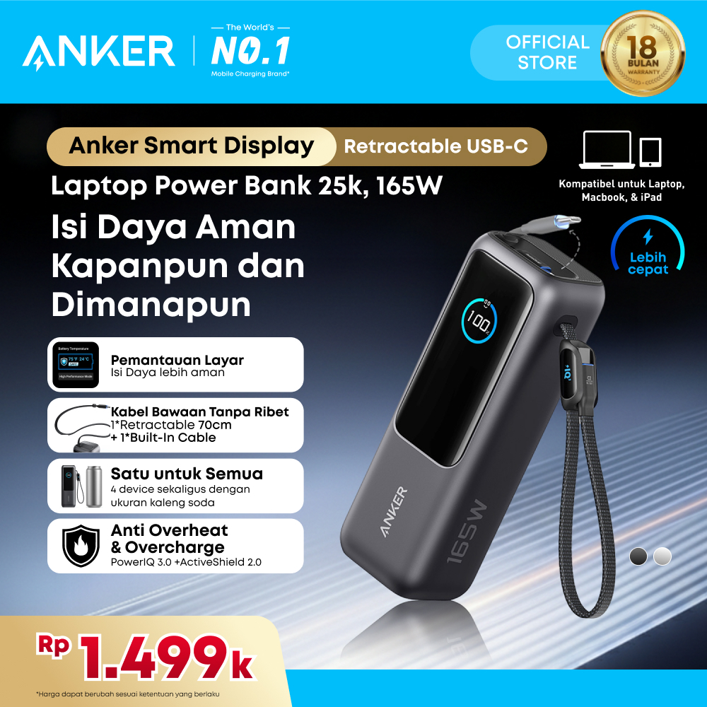 Anker Laptop Power Bank Smart Digital Display Touch 25.000mAh Triple 100W USB-C ports 165W GaN Fast 
