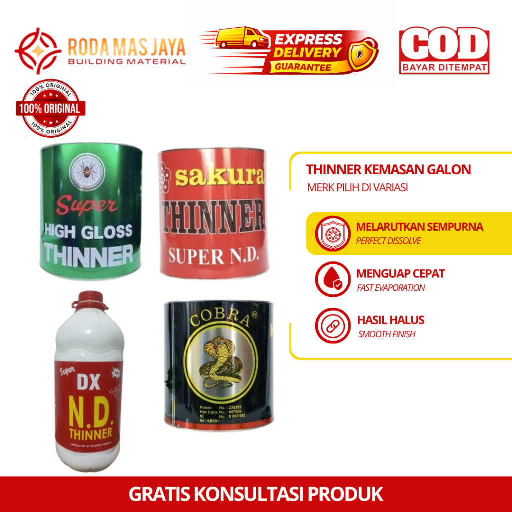 Thinner/Pengencer Cat/Pencampur Cat Laba Hijau, Cobra Hitam, Sakura, ND Kompan Kemasan Galon