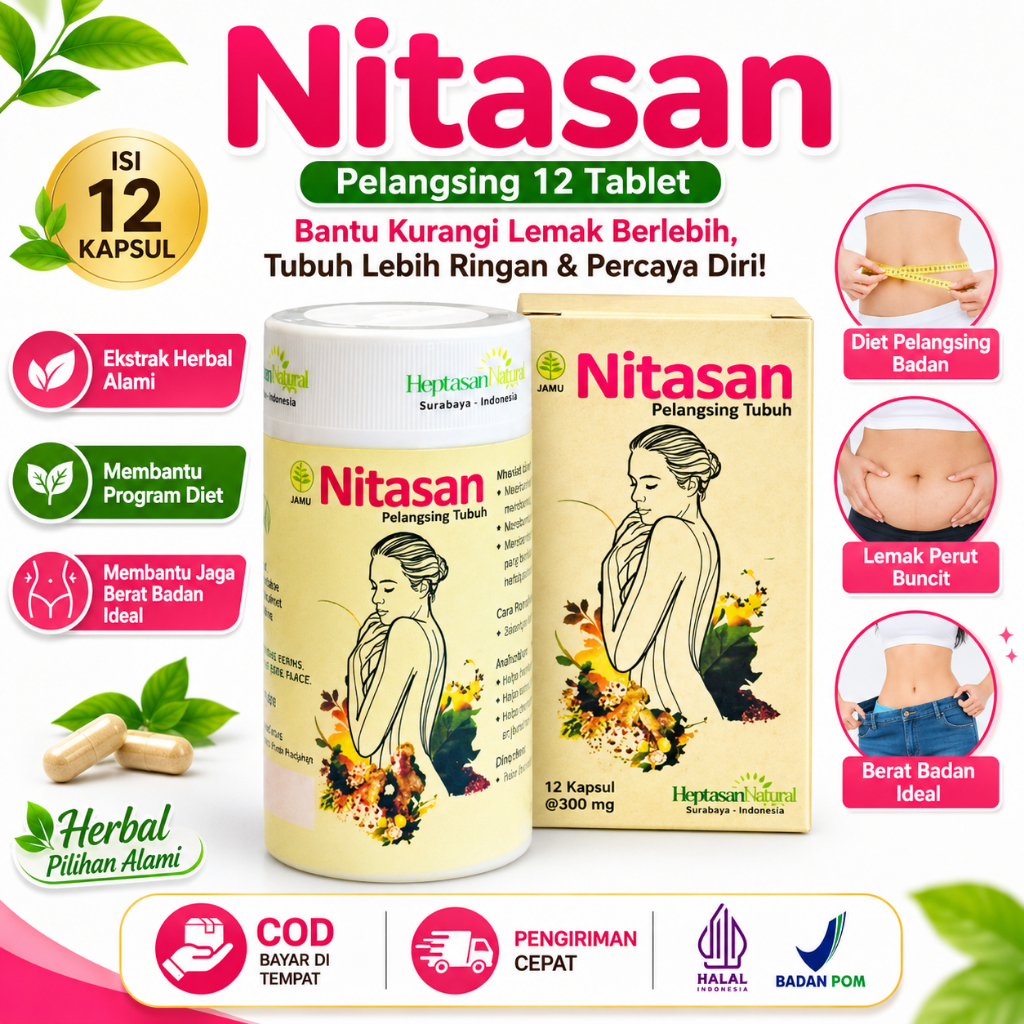 Nitasan Pelangsing Herbal 12 Tablet Original Obat Diet Pelangsing Badan Pembakar Lemak Perut Buncit 