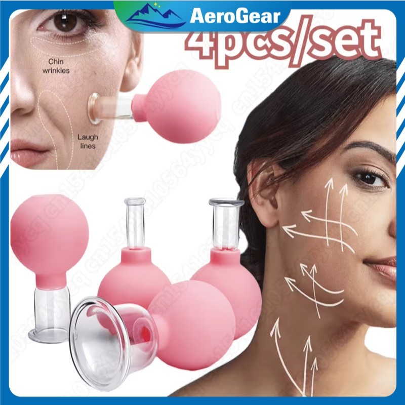 Facial Vacuum Cup Hisap Wajah 4PCS/Set Bekam Wajah Kaca Membantu Merileksasi Otot Wajah Yang Tegang
