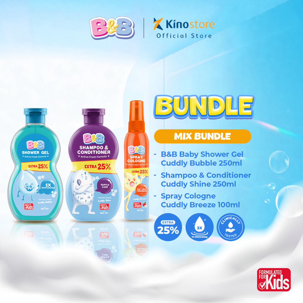 B&B Kids Shower Gel Cuddly Bubble 200+50ml + Spray Cologne Cuddly Breeze 80+20ml + Shampoo & Conditi