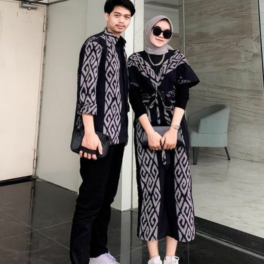 Couple tenun clara motif toraja hitam dress kondangan Aurora maxi couple prewedding batik tenun dres