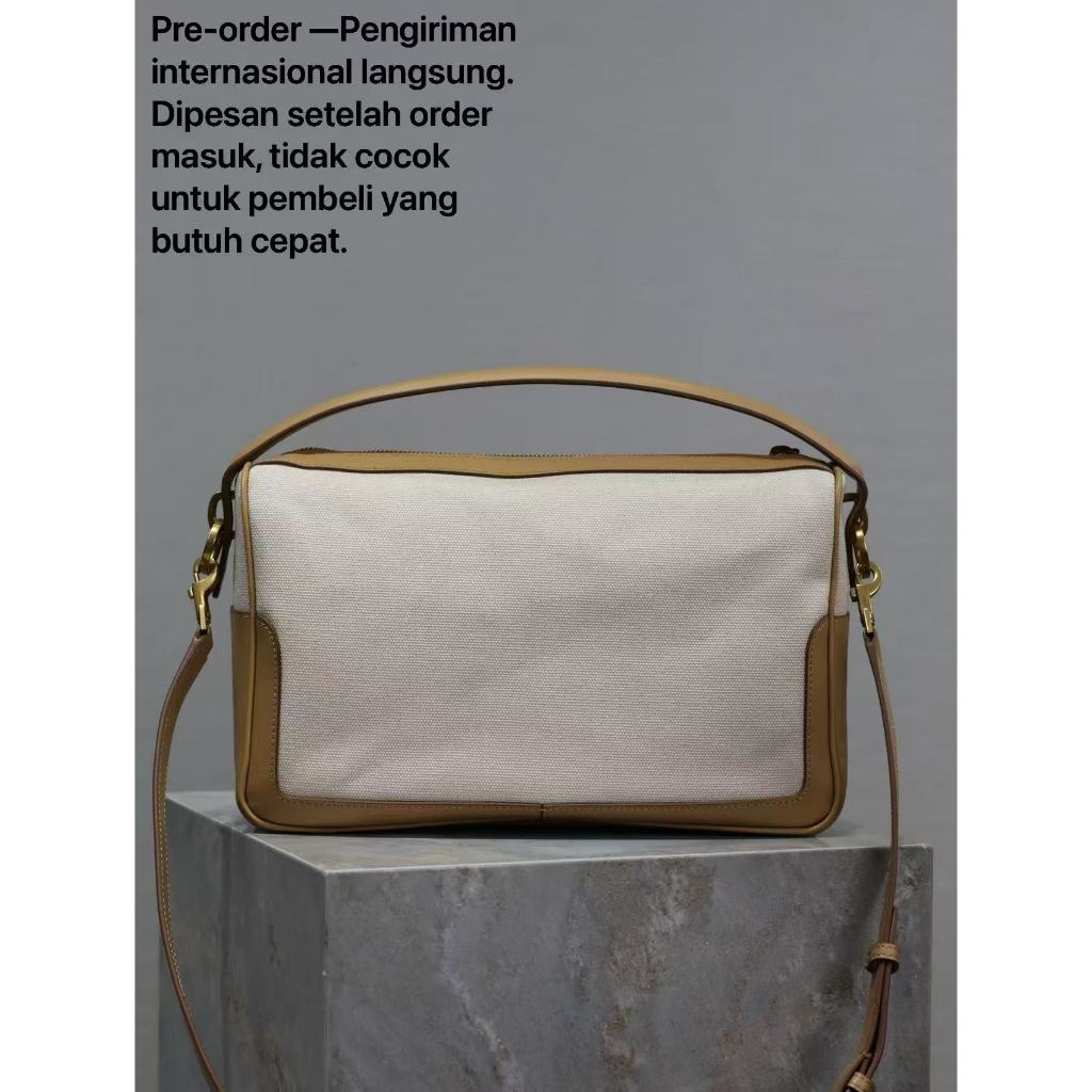 Tas Kotak Makan Kulit Nappa & Linen | Warna Krem Elegan | Desain Tempat Tidur Gantung Unik | Bisa Ba