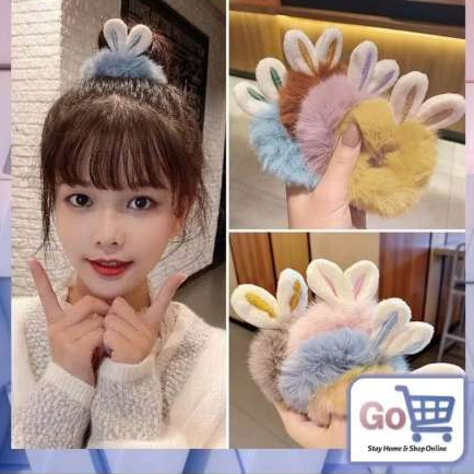 MCB TOYS ,Ikat Rambut Scrunchie Korea Style,  Ikat Rambut  Bulu Telinga Kelinci /Kunciran Rambut Ana