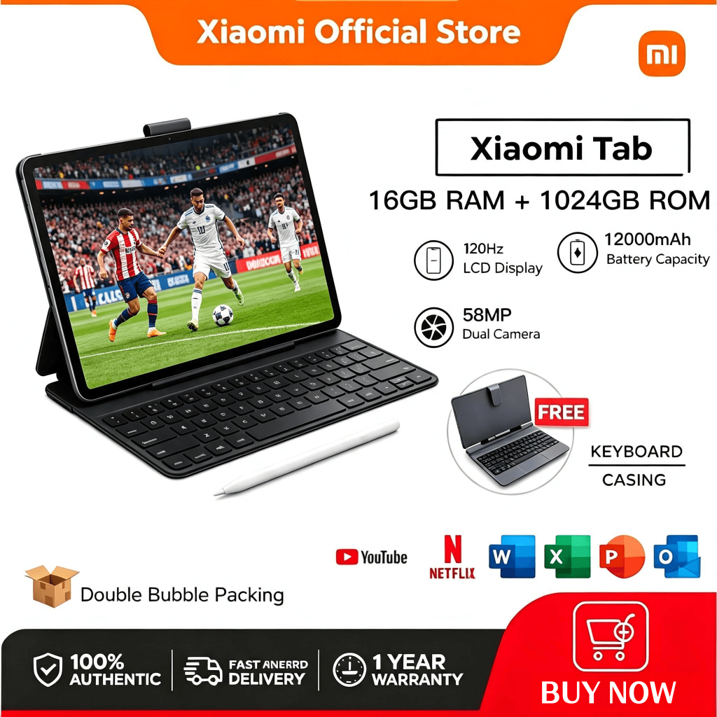 [Buy 1 Get 7 Free] Xiaomi Pad 5G 10.1" 16GB+1TB Snapdragon 888 | 120Hz OLED | Tablet Android Harga M