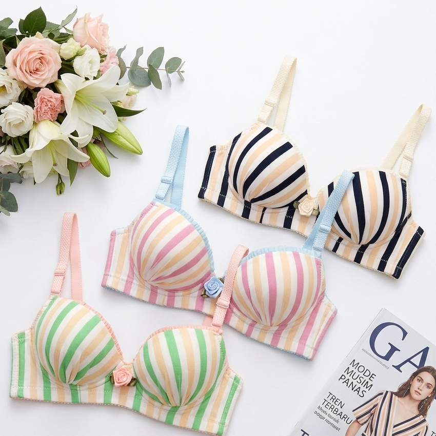 Bra BH Celana Dalam  Motif Salur Pita Bunga Lucu Rien Paolo 9140