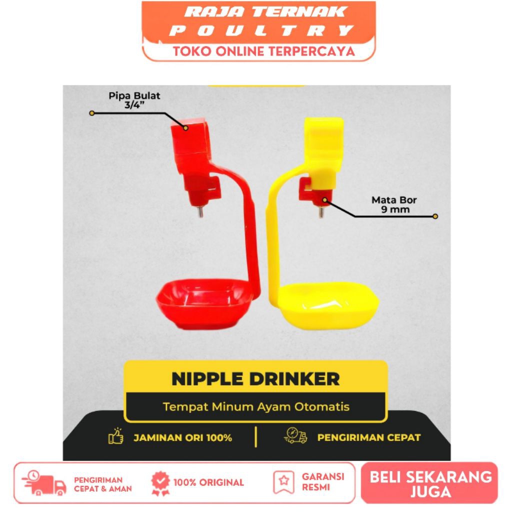 NIPLE BROILER NIPLE AYAM PIPA AIR 3/4 inchi BULAT - Tempat Minum Ayam Broiler (1 Set Komplit)