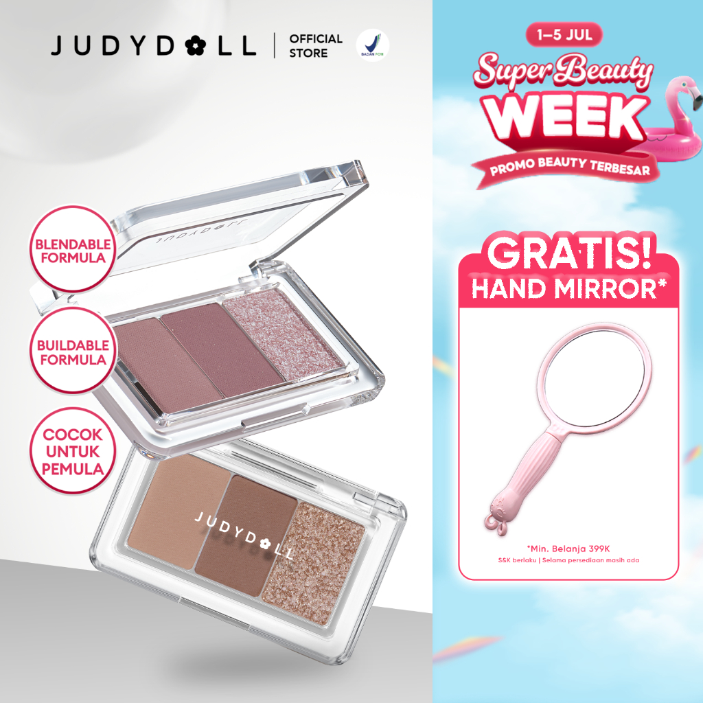 Judydoll 3 Colors Eyeshadow Mini Palette - 2.5gr (Eyeshadow Untuk Pemula, Pigmented, Blendable & Bui