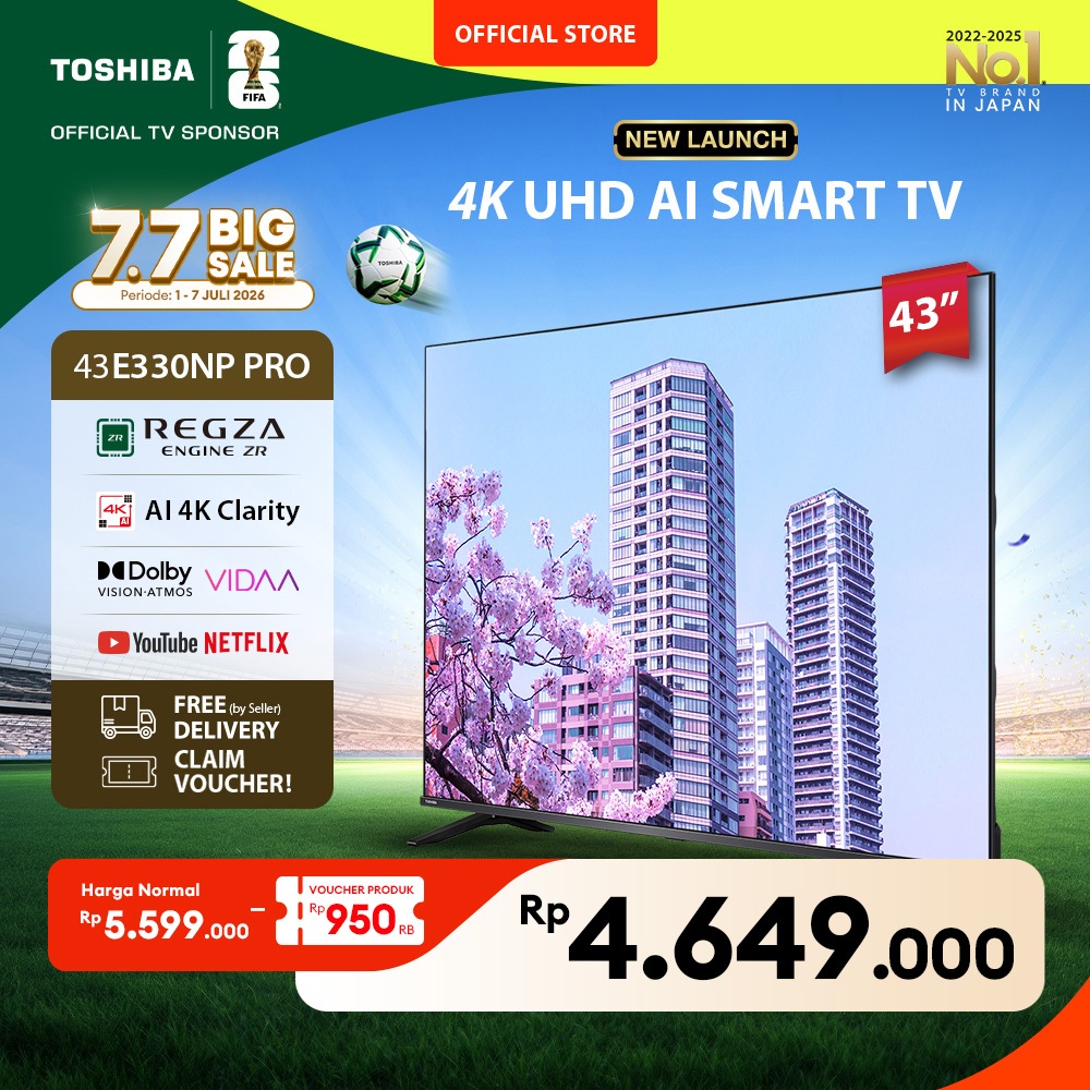 [KHUSUS ONLINE] Toshiba TV 43" 4K UHD Smart TV PRO - Regza ZR Dolby Vision Atmos HDR10+ MEMC VRR ALL