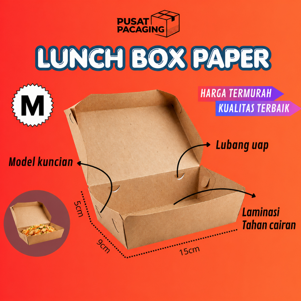 LUNCH BOX PAPER M KOTAK UNTUK NASI DIMSUM DAN MIE GACOAN