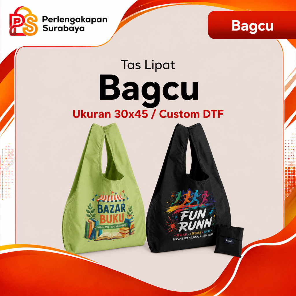 Tas Supermarket Baggu Bagcu Custom DTF Full Warna Modis Lipat Praktis Tas Belanja Shopping Bag Jinji