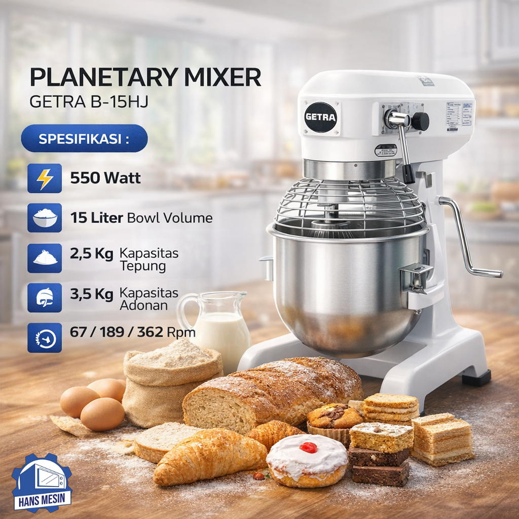 GETRA MIXER KUE 15 LITER / PLANETARY MIXER GETRA B-15HJ