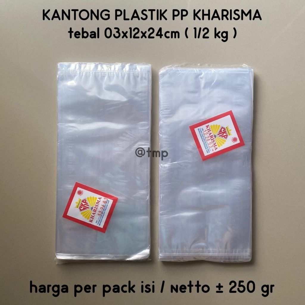 Plastik PP bening 1/2 kg tebal 03x12x24 Merk Kharisma