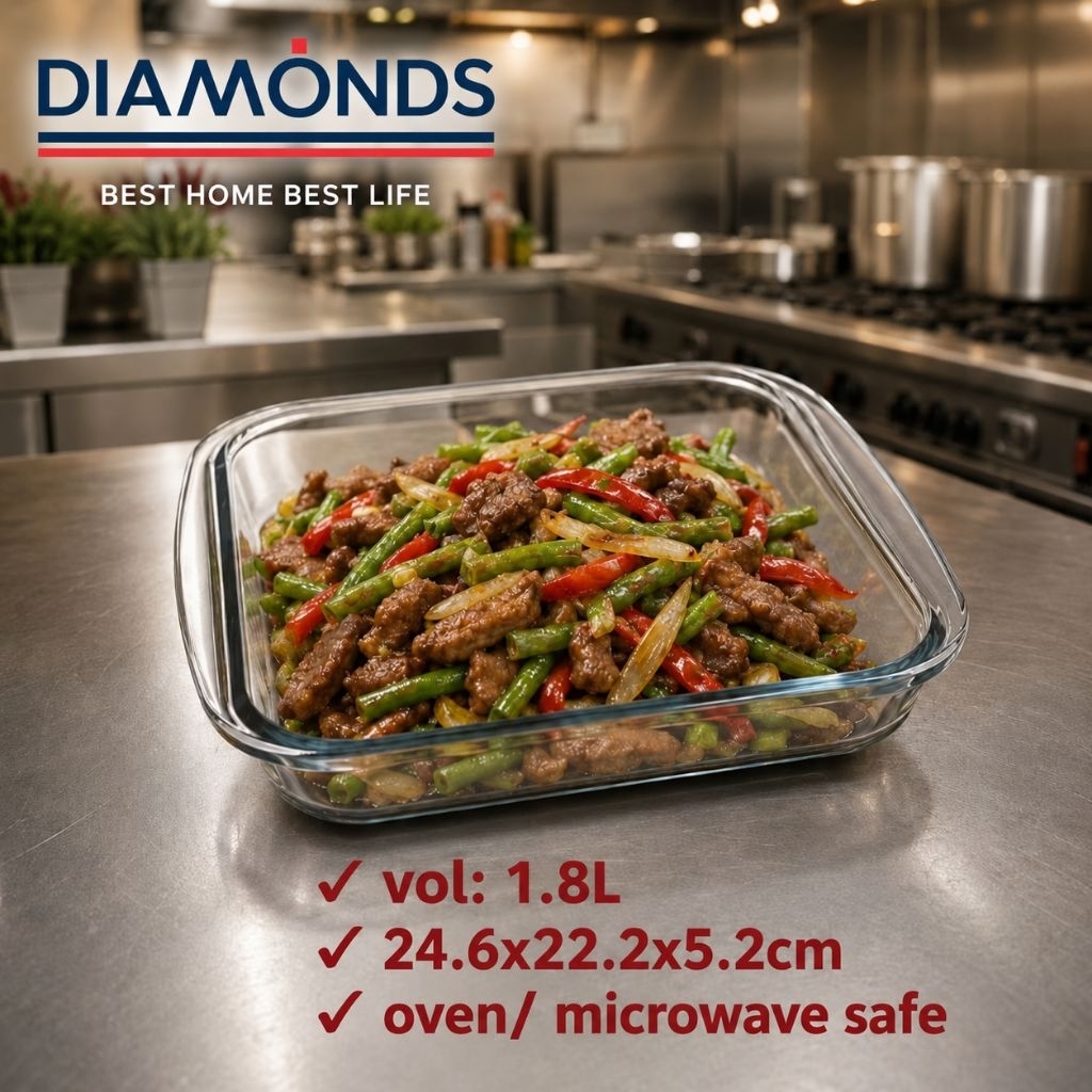 Baking Tray Loyang Kaca Persegi 1.8L/ Loyang Persegi DIAMONDS