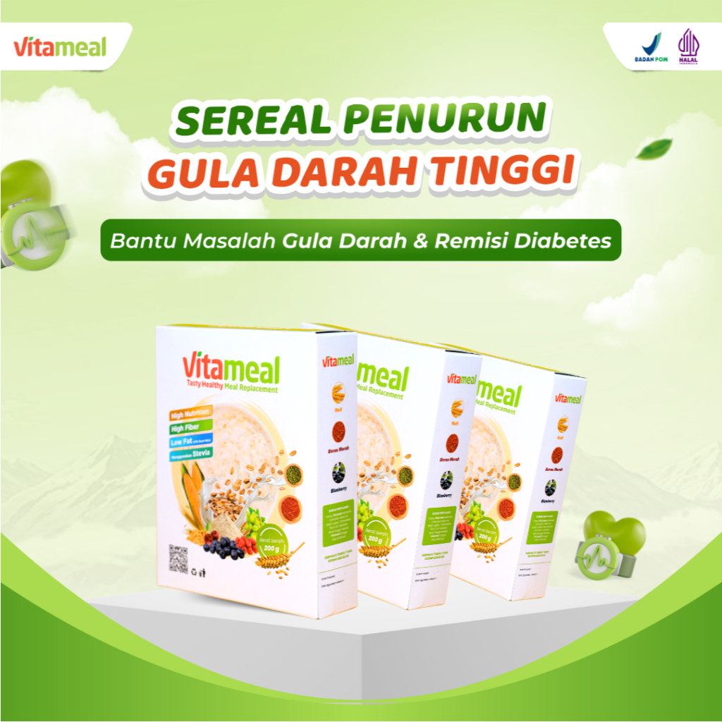 Vitameal Sereal Penurun Gula Darah Tinggi Cegah Diabetes - 3 Box Sereal Multigrain Oat Stevia Rendah