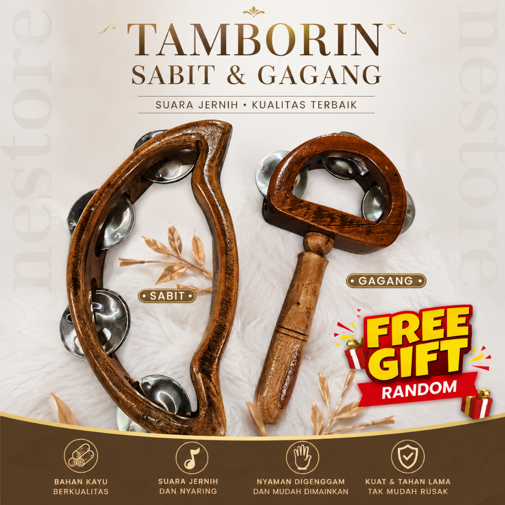[NESTORE]Tamborin Kayu Kecrekan Kayu Alat Musik Perkusi Tamborin anak