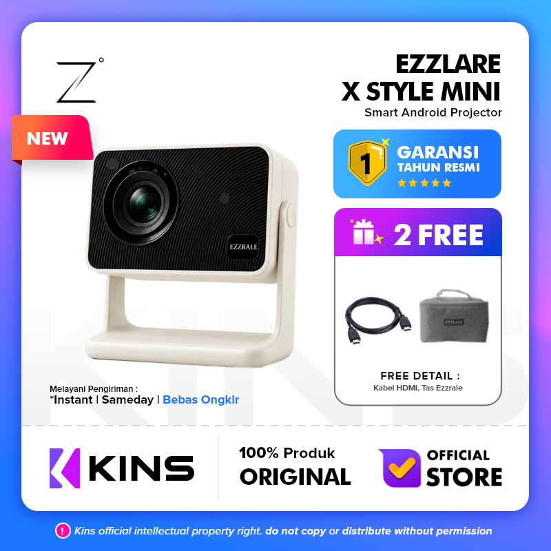 EZZRALE SMART PROYEKTOR LCD X STYLE MINI 720P 3500 Lumens Smart Android Projector 9.0